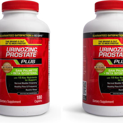 Urinozinc Plus - Prostate Supplement with Beta Sitosterol & Saw Palmetto – Reduce Frequent Urination Concerns & Support Your Prostate Health, 180 Caplets, (Pack of 2)