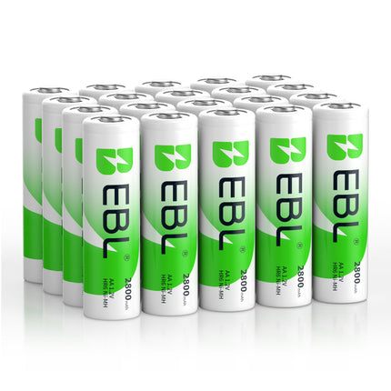EBL 20-Counts AA Rechargeable Batteries 2,800mAh High Capacity AA Batteries