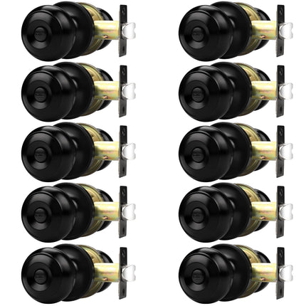 Probrico Bathroom Door Knobs, 10 Pack Interior Door Handles Privacy Function, Keyless Doorknob for Bedroom Bath, Matte Black Finish Door Knob with Solid Latch
