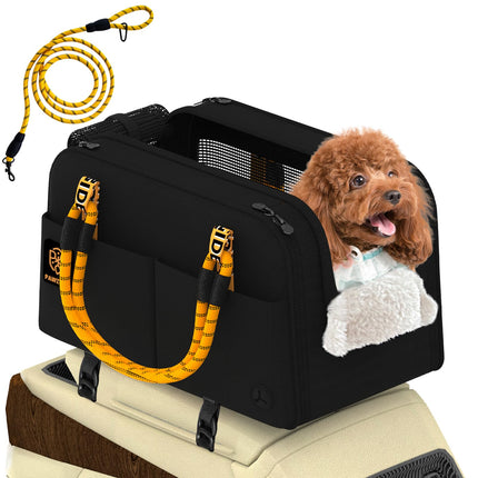 PAWZIDEA Center Console Dog Car Seat, Enclosed Small Dog Armrest Booster Carseat, Secure Straps &Anti Slip, Portable TSA Approved Puppy Pet Carrier Soft-Sided, Removable Pillow Storage Pocket, up 12lb