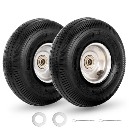 GICOOL 10" Tire and Wheel, 2 Pack, 4.10/3.50-4 Pneumatic Tire, with 2.25" Offset Hub, 5/8" Axle Bore Hole, Sealed Bearings for Hand Truck Trolley Dolly Garden Wagon Wheel Replacement
