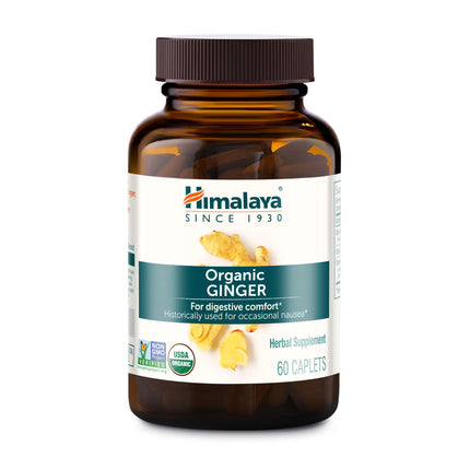 Himalaya Organic Ginger, 60 Day Supply - Digestive Health Supplement for Nausea, Upset Stomach Relief, and Occasional Bloating and Heartburn - USDA Organic, Vegan, Non-GMO, Gluten Free, 60 Caplets