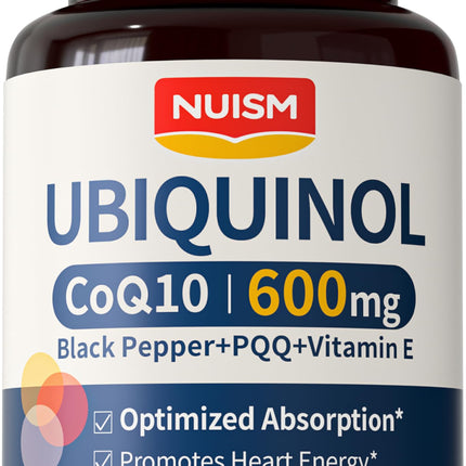 NUISM CoQ10 600mg Softgels,Ubiquinol Q10 Coenzyme Supplement,Coq 10 600mg Vitamins Maximum Absorption,Antioxidant Support for Heart Health & Energy