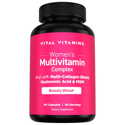 Vital Vitamins Women's Multivitamin Complex - Made with Multi-Collagen Blend, Hyaluronic Acid, & MSM - Beauty Multivitamins - with Vitamin A, C, E, B6, B12, D3-60 Capsules