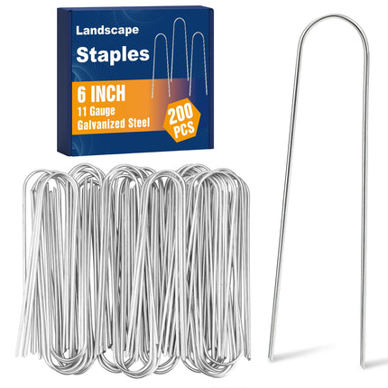 Whonline 200 Pack Landscape Staples, 6 Inch Round-top Garden Stakes