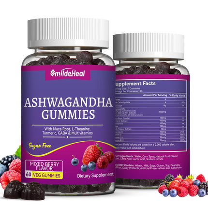 SmildeHeal Ashwagandha Gummies 3000mg - Stress Relief & Increased Energy - Ashwagandha Supplements for Women & Men - Natural Mixed Berry Flavor (120 Count)