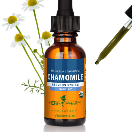 Herb Pharm Chamomile Liquid Extract: USDA Organic | Calming Nervous System Support, Stress Support Chamomile Supplement | Fast-Absorbing & Sugar-Free, Made with Organic Chamomile Flowers, 1 oz*