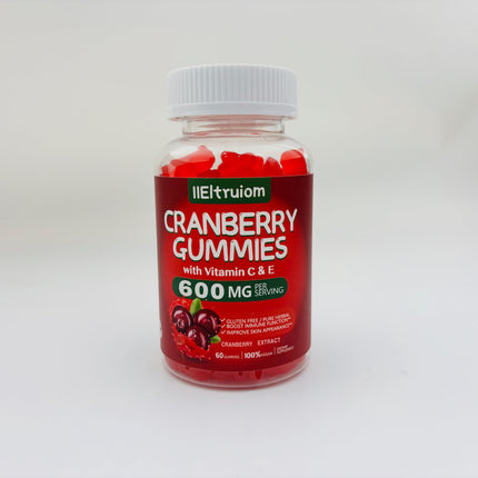 IIEltruiom Cranberry Gummies for Women & Men, 600mg Cranberry Extract with Vitamin C & E, Hibiscus Blend for Daily Wellness, Vegan Pectin Chewable, 60 Gummies