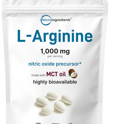 Micro Ingredients L-Arginine 1000mg with MCT Oil, 300 Softgels | Nitric Oxide Precursor* for Men & Women | Extra Strength Amino Acid Formula for Daily Wellness | Non-GMO, Gluten Free, No Soy