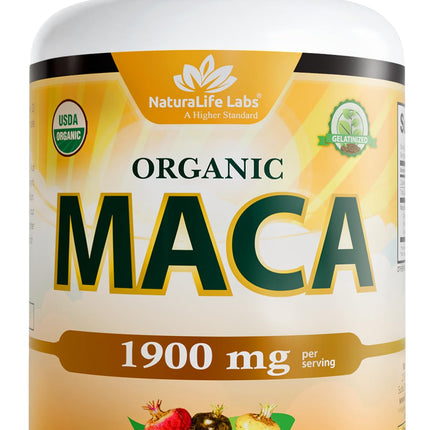NaturaLife Labs Organic Maca Root – Black, Red & Yellow – 1900 mg per Serving – 150 Capsules – Gelatinized Peruvian Maca – Non-GMO, Gluten-Free, Vegan