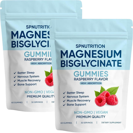 Spnutrition Magnesium Bisglycinate Gummies, with 400mg Magnesium Bisglycinate Chelate, Sea Salt, Raspberry Fruit Powder, Vegan, 60 Gummies