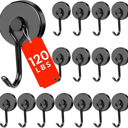 DIYMAG Black Magnetic Hooks 120LBS Strong Magnetics Heavy Duty 2026 Cruise Cabin Ship Essentials Magnet Hook with Metal Hanger for Hanging Refrigerator Home Kitchen Office 16Pack