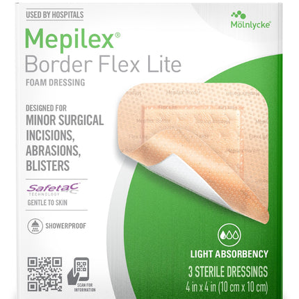 Mepilex Border Flex Lite 4 x 4 in (10 x 10 cm) Hospital Quality Dressings