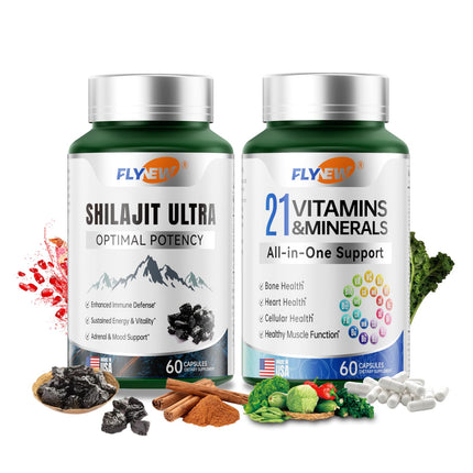 Flynew Shilajit for Men Women, Shilajit for Extra Power, Stamina & Immune Support, Multivitamin for Women Men, Womens Multivitamin for Bone, Skin & Immune Health Support, 60 Capsules Per Bottle