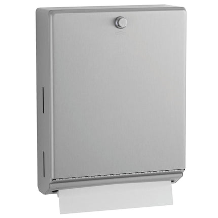 Bobrick B-2620 Surface Mounted Paper Towel Dispenser - Stainless Steel Commercial Bathroom Towel Dispenser with Knob-Latch 400 C-Fold or 525 Multifold Capacity