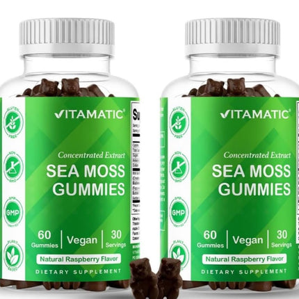 Vitamatic Irish Sea Moss Gummies with Bladderwrack & Burdock Root – Botanical Extract Supplement – Vegan, Non-GMO – 60 Count - 2 Pack (120 Count)
