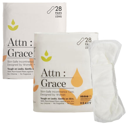 Attn: Grace Heavy Incontinence Pads for Women, 2-Pack (56 Pads Total / 28 per Pack) - Plant-Based, High Absorbency, Breathable - Incontinence Pads for Heavy Bladder Leaks & Sensitive Skin
