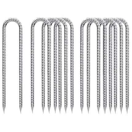 Rebar-Stakes-12-Inch-Galvanized, U Hook Trampoline Stakes 10 Pack Ground Anchors Tent Stakes Heavy Duty for Plants Anti-Rust Landscape Fabric Stakes Artificial Turf