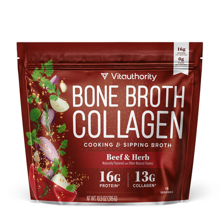 Bone Broth Collagen Powder 16g Collagen Protein per Serving Supports Joints Skin Nails & Gut Health Made from Real Beef Bone Broth Savory Collagen for Hot Water Soups & Stews Beef Flavored 15 Servings