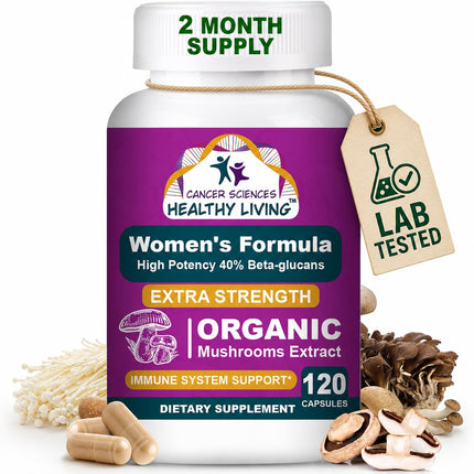 Women’s Vitality For Daily Wellness - Organic Mushroom Extract Supplement - Hormonal & Immune Support Multivitamins - 1,500mg Non-GMO Wellness Mushroom Complex with 40% Beta-Glucans,120 Capsules