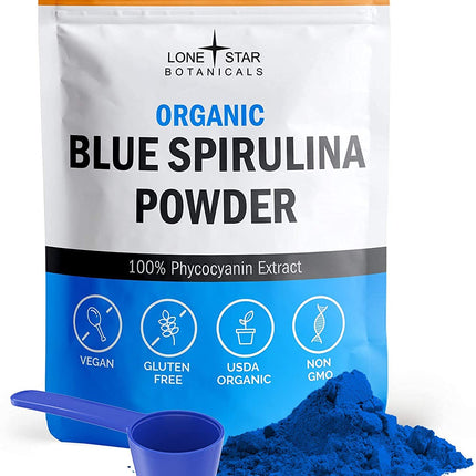 Lone Star Botanicals Organic Blue Spirulina Powder - 100% Pure Blue-Green Algae, No Fishy Smell, Vegan Superfood for Smoothies & Drinks, Non GMO, Gluten-Free, Vegan