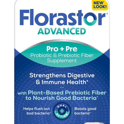 Florastor Advanced Pro+Pre Daily Probiotic and Prebiotic Supplement for Women and Men, Boosts Good Bacteria, Saccharomyces Boulardii CNCM I-745 (30 Capsules) (Pack of 1)