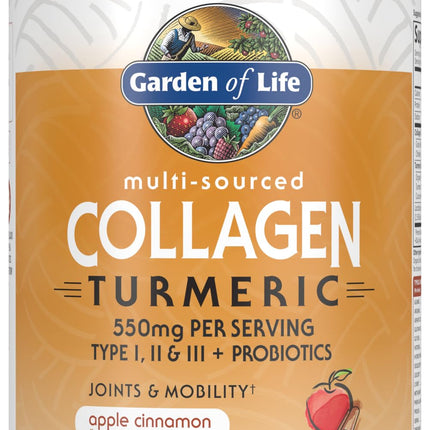 Garden of Life Multi-Sourced Collagen Peptides + Turmeric Powder - Apple Cinnamon, 20 Servings, for Women Men Joints Mobility, Hydrolyzed Collagen Protein Powder Supplements