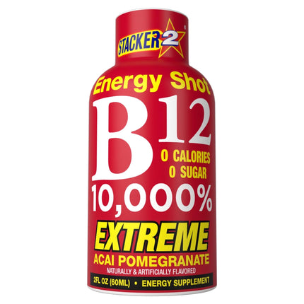 Stacker 2 Vitamin B Complex B12 B6 B3 Liquid Energy Shots - Vegansafe & Vegan Cyanocobalamin, 10,000% DRV - B-6 Pyridoxine 40mg - B3 Niacinamide (Niacin) 20mg - BASED BOX Bundle Pack (2oz, Pack of 24)