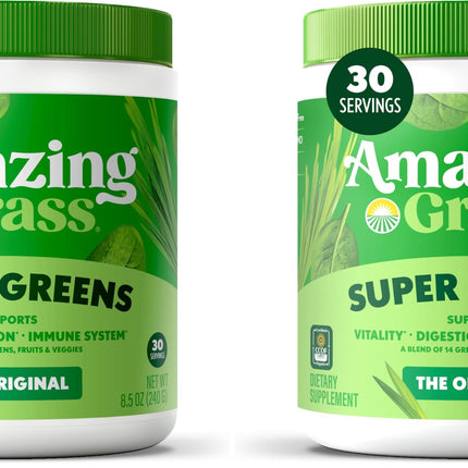 Amazing Grass Greens Blend Superfood:Greens Powder Mix for Energy,with Organic Spirulina,Chlorella,Beet Root Powder,Digestive Enzymes & Probiotics,Original,(Packaging May Vary),30 Servings,(Pack of 2)