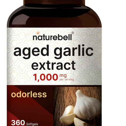 NatureBell Aged Garlic Extract 1,000mg, Over 2 Years Aged, 360 Odorless Softgels – Allium sativum – Made with MCT Oil – Non-GMO, Gluten Free