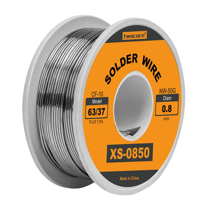 Twocorn 63/37 Solder Wire, high Purity no-wash tin-Lead Rosin cored Wire with 1.8% Flux for Electric Soldering (0.8mm 50g)