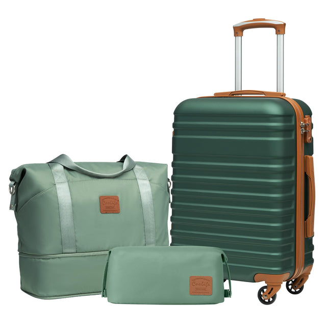 Coolife Suitcase Set 3 Piece Luggage Set Carry On Hardside Luggage with TSA Lock Spinner Wheels (Dark Green, 3 piece set (DB/TB/20))