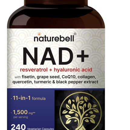 NatureBell NAD+ 11-in-1 Complex 1,500 mg** Per Serving, 240 Veggie Capsules | NMN Supplement Alternative | NAD with Resveratrol, CoQ10, Hyaluronic Acid, Fisetin, & More – Non-GMO