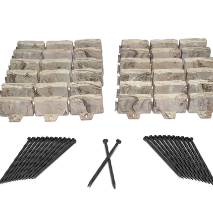 EasyFlex No-Dig Landscape Edging with Anchoring Spikes, 2.7 in Tall Decorative Stone-Look Garden Border, 15 Foot Kit, Brown