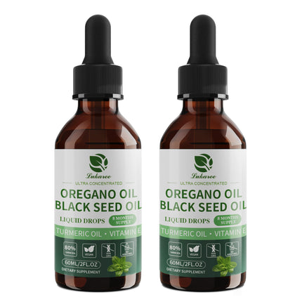 Oil of Oregano Drops with Black Seed Oil, Turmeric Oil, Vitamin E & Olive Oil Based, Immune Digestive Cleanse & Detox*, 80% Carvacrol Cold-Pressed Natural Aceite de Oregano, 2 Fl Oz, 8 Month Supply
