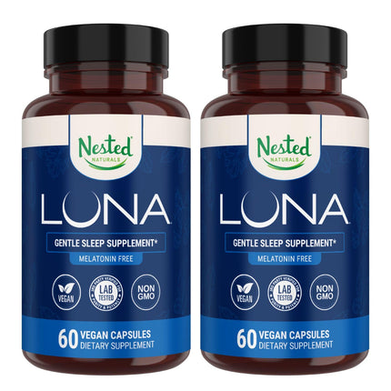 Nested Naturals Luna Melatonin-Free - Non-Habit Forming Herbal Sleep Supplement - Adult Bedtime Support, Help Sleeping w/Chamomile, Valerian, L-Theanine - 120 Vegan Capsules