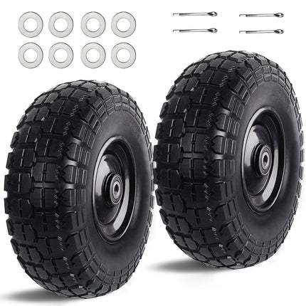 Kavedodu 12'' Flat Free Tires Rubber Replacement Solid Tire and Wheel Assemblies for Hand Trucks Garden Cart Wheelbarrow - 3.5”Wide Polyurethane Tires 2.1 Hub with 5/8 Inch Axle Borehole (410/350-6)