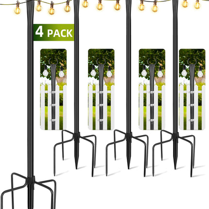 LRYXEG String Light Poles for Outside 4 Pack, 10ft Metal Outdoor String Light Poles for Deck - Ideal for Patio, Garden, Yard, Front Porch Decorations, Black