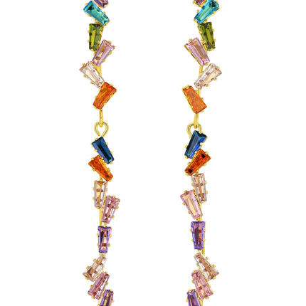 SNGIA Huggie Earrings, Gold Plated, Red, Pink, Sparkly Rhinestone Rectangle Dangle Earrings, Geometric Drop, Multi Color, Gemstone, Chunky Hoop, Dangling, Rhinstone, Women