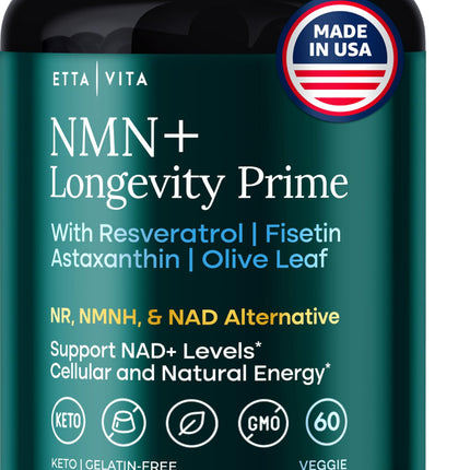 NMN Supplement (5-in-1) NAD+ Booster with Resveratrol - Cellular Energy, Focus & Healthy Aging Support for Men and Women - Mitochondria Formula w Fisetin, Astaxanthin, Olive Leaf, Vegan, Made in USA