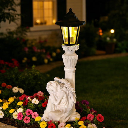 Solar Angel Garden Statue, 18" Roman Columns Angel Statue with Solar Lights Outdoor Waterproof, Resin Deocr Angel Figurine for Yard Patio Lawn Ornaments, Angel Gifts for Women Mom Grandma