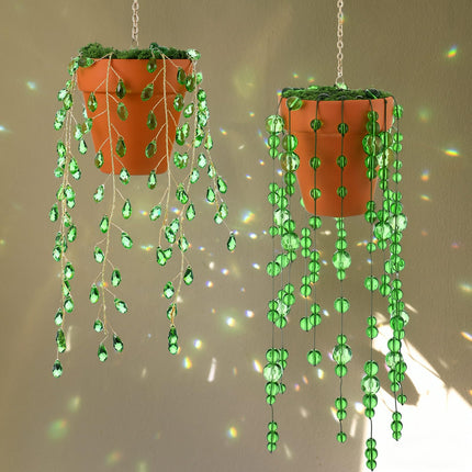 Suncalla 2pcs Beaded Plant Gifts for Plant Lovers Beaded Succulent Plants Sun Catcher Glass Leaf Beads Suncatcher for Window Hanging with Chain Bead Plants Crystal Sun Catchers Home (Classic Style)