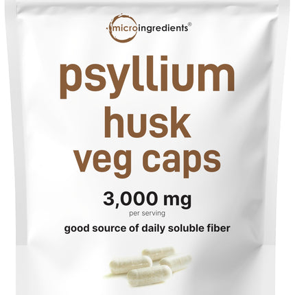 Micro Ingredients Psyllium Husk Capsules 3000mg, 500 Veg Caps | Soluble Fiber Supplement for Women & Men | Natural Prebiotics & Probiotics Fiber Supplements for Gut & Digestive Health | Non-GMO