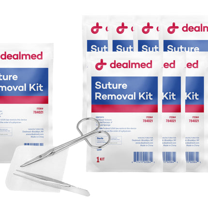 Dealmed Sterile Suture Removal Kit - Scissors, Forceps, Gauze, 10 Pack
