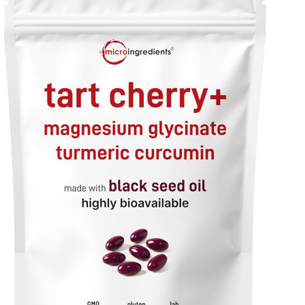 Tart Cherry+ with Magnesium Glycinate & 95% Turmeric Curcumin, 300 Softgels | Highly Bioavailable with Black Seed Oil Carrier | Extra Strength Tart Cherry Extract | Natural Herbal & Mineral Complex