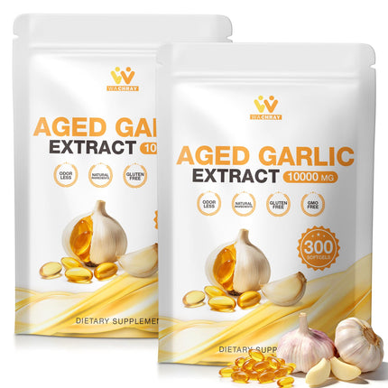 WACHRAY Aged Garlic Extract 300 Capsules 2 Packs - 10000mg High Potency, Odorless, Garlic Supplement for Heart Health, Immune Support & Antioxidant Benefits Non-GMO Gluten-Free