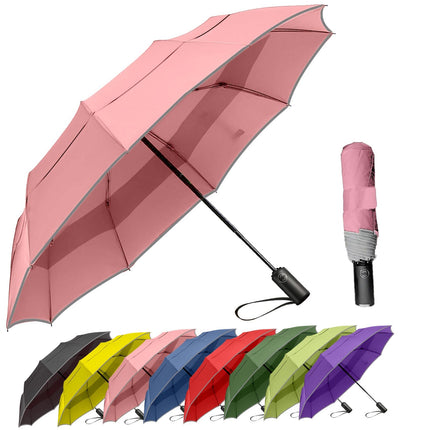 MRTLLOA 42/49 Inch Compact Travel Essentials Umbrella for Rain, Lightweight, Portable, Automatic, Strong, Waterproof Folding Umbrellas for Women, Men and Teenagers(49 Inch, Pink)