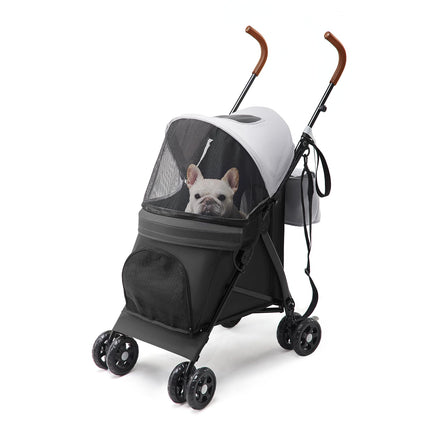 TerraPede 10lbs Ultra-Lightweight Pet Stroller - Compact Folding Umbrella Stroller with Durable Shoulder Strap, 3-Compartment Organizer & Cup Holder - Portable Dog Cat Travel Carriage, Dark Gray