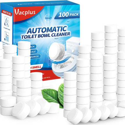 Vacplus Toilet Bowl Cleaner Tablets 100 PACK, Automatic Toilet Bowl Cleaners with Bleach for Deodorizing and Descaling, Bathroom Cleaner Against Tough Stains