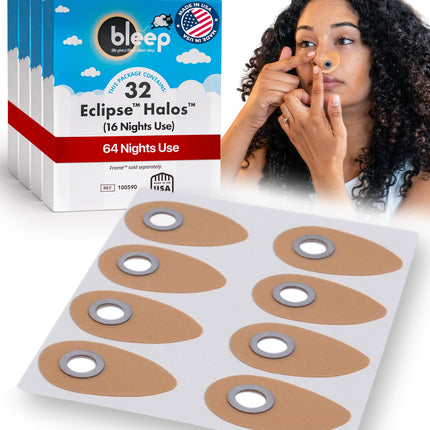 Bleep Eclipse Halos C Pap Mask-Free Interface, Strapless Sleep Apnea CPAP Nose Mask with 128 MagSeal Ports, Leak-Free Adhesive, BPA-Free, Supplies & Accessories, 32 Count, USA-Made (Pack of 4)